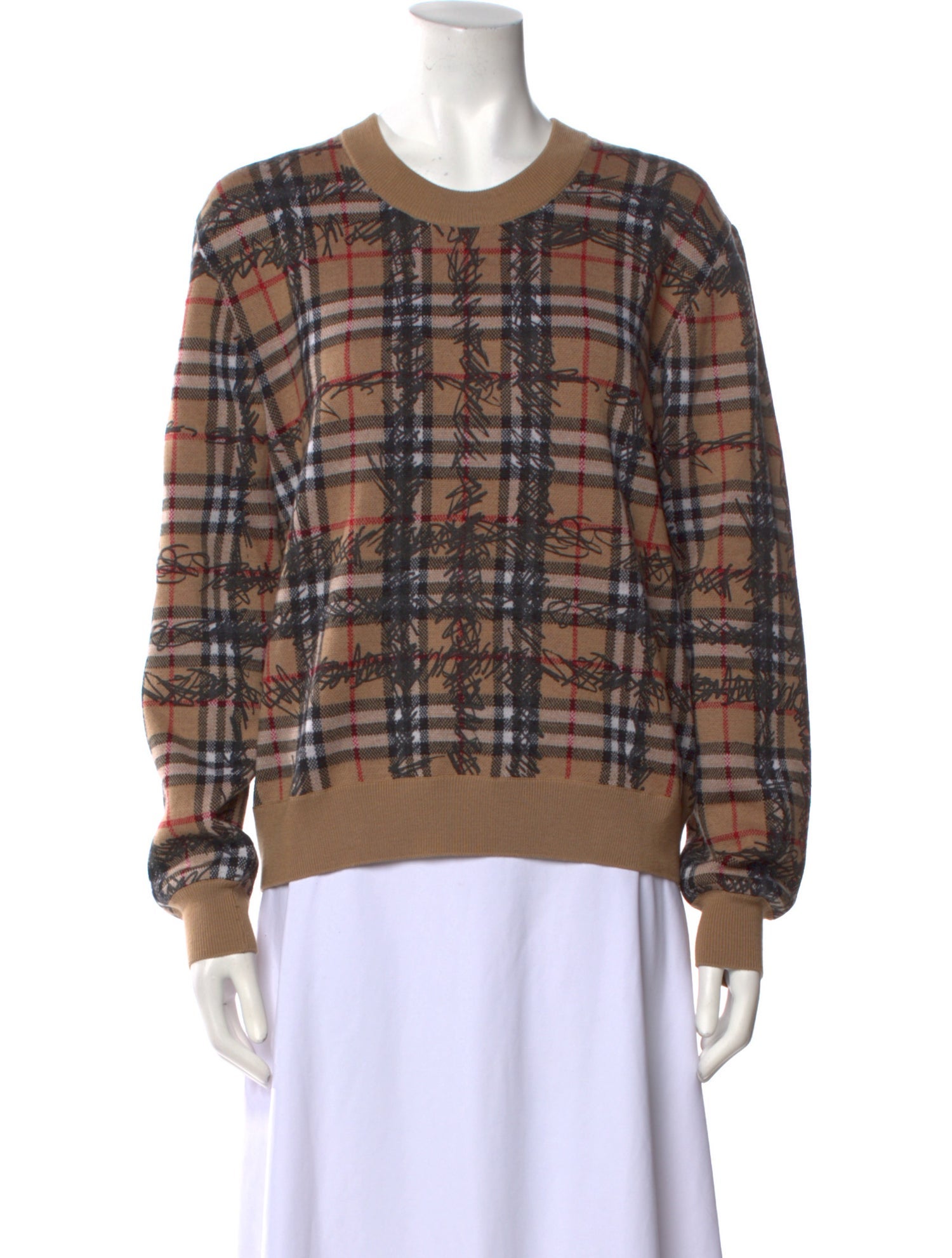Burberry Merino Wool Plaid Print Sweater